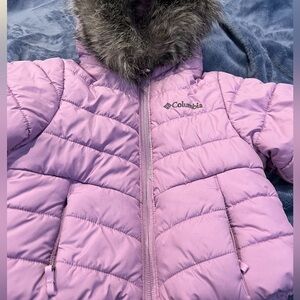 Columbia Girls' Light Purple Puffer Jacket with Faux Fur Hood
